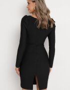 elsa.m by may Rochie Neagră Mulată cu Perle și Mânecă Lungă Juhisa