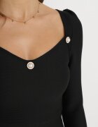 elsa.m by may Rochie Neagră Mulată cu Perle și Mânecă Lungă Juhisa