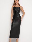 elsa.m by may Rochie Neagră Strălucitoare Maxi din Piele ecologică Fără bretele Liere