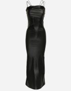 elsa.m by may Rochie Neagră Strălucitoare Maxi din Piele ecologică Fără bretele Liere