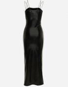 elsa.m by may Rochie Neagră Strălucitoare Maxi din Piele ecologică Fără bretele Liere