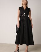 elsa.m by may Rochie neagră tip cămașă fără mâneci decorată cu curea cu cataramă Phalixia