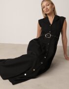 elsa.m by may Rochie neagră tip cămașă fără mâneci decorată cu curea cu cataramă Phalixia