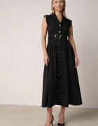 elsa.m by may Rochie neagră tip cămașă fără mâneci decorată cu curea cu cataramă Phalixia