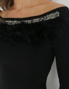 elsa.m by may Rochie Neagră Tricotată cu Pene Preta