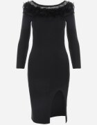 elsa.m by may Rochie Neagră Tricotată cu Pene Preta