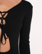 elsa.m by may Rochie Neagră Tricotată Midi cu Decupaj și Legată Filila
