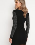 elsa.m by may Rochie Negru-Argintiu din bumbac mini cu push-up cu zirconii și decolteu pătrat Tindalea