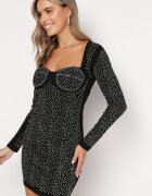 elsa.m by may Rochie Negru-Argintiu din bumbac mini cu push-up cu zirconii și decolteu pătrat Tindalea