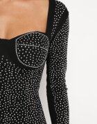 elsa.m by may Rochie Negru-Argintiu din bumbac mini cu push-up cu zirconii și decolteu pătrat Tindalea