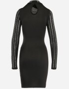elsa.m by may Rochie Negru-Argintiu Mini cu Semi-guler Decorată cu Zirconii Rosinne