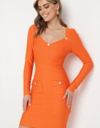 elsa.m by may Rochie Portocalie Mulată cu Perle și Mânecă Lungă Juhisa