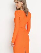 elsa.m by may Rochie Portocalie Mulată cu Perle și Mânecă Lungă Juhisa