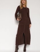 elsa.m by may Rochie pulover din vâscoză maro cu nasturi și guler Delarria