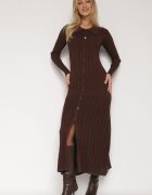 elsa.m by may Rochie pulover din vâscoză maro cu nasturi și guler Delarria