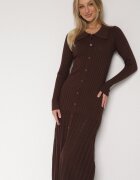 elsa.m by may Rochie pulover din vâscoză maro cu nasturi și guler Delarria