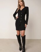 elsa.m by may Rochie Pulover Neagră cu două rânduri de nasturi și Franjuri Decorativi Vluona