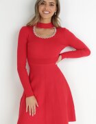 elsa.m by may Rochie roșie cu decupaj la decolteu cu zirconii și perle Vari