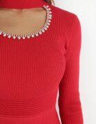 elsa.m by may Rochie roșie cu decupaj la decolteu cu zirconii și perle Vari