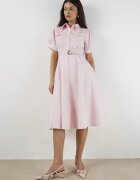 elsa.m by may Rochie Roz cu Dantelă și Curea Decorativă și Guler Gavridia