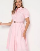 elsa.m by may Rochie Roz cu Dantelă și Curea Decorativă și Guler Gavridia
