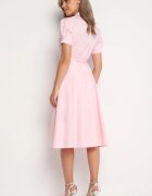elsa.m by may Rochie Roz cu Dantelă și Curea Decorativă și Guler Gavridia