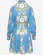 elsa.m by may Rochie Tip Cămașă Albastră cu Imprimeu Floral Mâneci Bufante și Curea Aladira