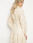 elsa.m by may Rochie tip cămașă bej deschis decorată cu dantelă și broderii cu curea în talie Ronaelle