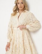 elsa.m by may Rochie tip cămașă bej deschis decorată cu dantelă și broderii cu curea în talie Ronaelle