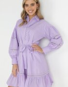 elsa.m by may Rochie tip cămașă mov cu mâneci bufante și inserții ajurate Staples