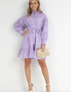 elsa.m by may Rochie tip cămașă mov cu mâneci bufante și inserții ajurate Staples