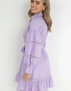 elsa.m by may Rochie tip cămașă mov cu mâneci bufante și inserții ajurate Staples