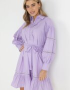 elsa.m by may Rochie tip cămașă mov cu mâneci bufante și inserții ajurate Staples