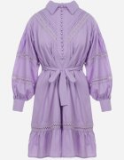 elsa.m by may Rochie tip cămașă mov cu mâneci bufante și inserții ajurate Staples