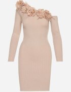 elsa.m by may Rochie tip pulover Bej cu Viscoză cu Croială Asimetrică cu Flori 3D și Pene Nellyra