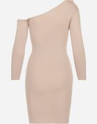 elsa.m by may Rochie tip pulover Bej cu Viscoză cu Croială Asimetrică cu Flori 3D și Pene Nellyra
