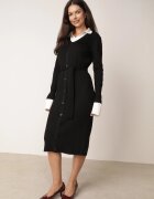 elsa.m by may Rochie tip pulover din viscoză cu imitație de cămașă dedesubt și curea Leiga Neagră