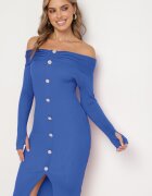 elsa.m by may Rochie Tricotată Albastră De Cocktail cu Viscoză nasturi decorativi și decupaj pentru degetul mare Faledi