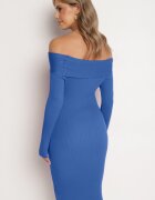 elsa.m by may Rochie Tricotată Albastră De Cocktail cu Viscoză nasturi decorativi și decupaj pentru degetul mare Faledi