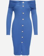 elsa.m by may Rochie Tricotată Albastră De Cocktail cu Viscoză nasturi decorativi și decupaj pentru degetul mare Faledi