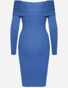 elsa.m by may Rochie Tricotată Albastră De Cocktail cu Viscoză nasturi decorativi și decupaj pentru degetul mare Faledi