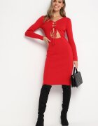 elsa.m by may Rochie Tricotată Roșie Midi cu Decupaj și Legătură Filila