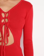elsa.m by may Rochie Tricotată Roșie Midi cu Decupaj și Legătură Filila