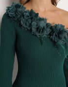 elsa.m by may Rochie Tricotată Verde cu Viscoză cu Croi Asimetric cu Flori 3D și Pene Nellyra