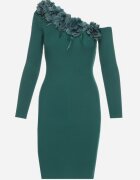 elsa.m by may Rochie Tricotată Verde cu Viscoză cu Croi Asimetric cu Flori 3D și Pene Nellyra