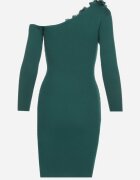 elsa.m by may Rochie Tricotată Verde cu Viscoză cu Croi Asimetric cu Flori 3D și Pene Nellyra