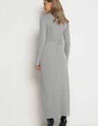 elsa.m by may Rochie Vâscoză Gri din Tricot Plisat cu Centură și Buzunare Cetita