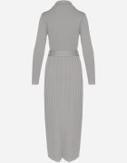 elsa.m by may Rochie Vâscoză Gri din Tricot Plisat cu Centură și Buzunare Cetita
