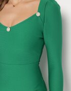 elsa.m by may Rochie Verde Ajustată cu Perle și Mânecă Lungă Juhisa