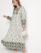 elsa.m by may Rochie verde evazată din vâscoză și cu volan Efanelisa